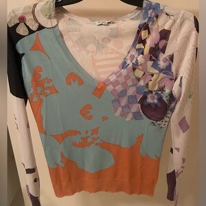 Etro Milano Silk Blend Knit Top V Neck Made in Italy EU Sz 44 US Medium